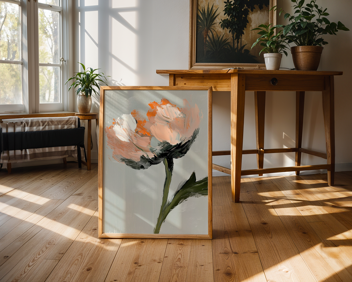 Mockup av Abstract floral Peach and affisch på vägg – köp enkelt hos Bozetto i hög kvalitet