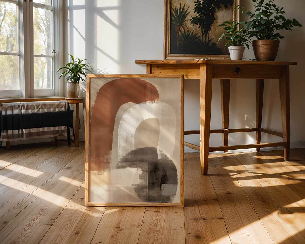 Väggmockup av Retro Arches affisch på ljus tegelvägg – Bozetto konsttryck i hög tryckkvalitet