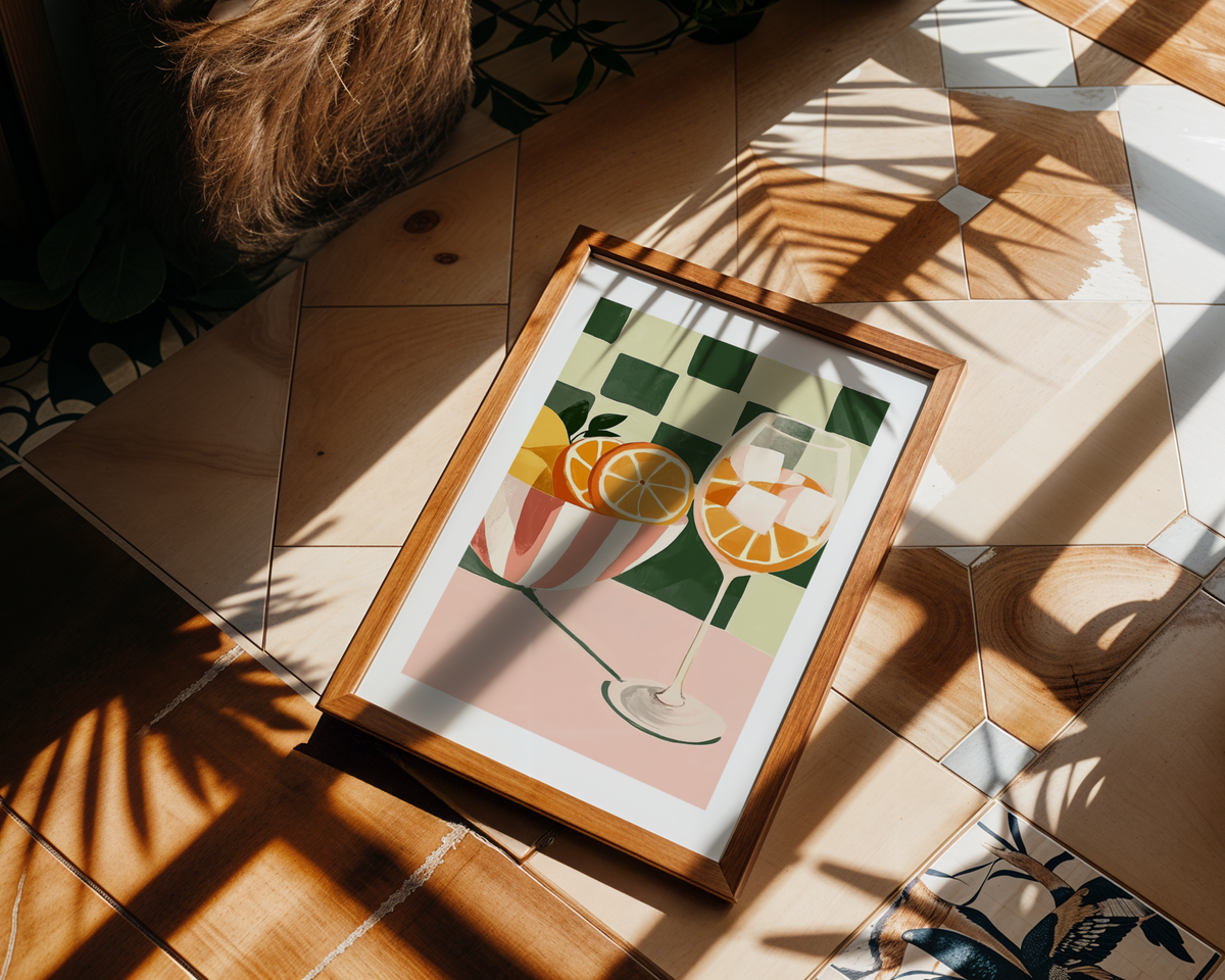 Väggmockup av Tropical Charm Drink affisch på ljus vägg – Bozetto konsttryck – nr 3