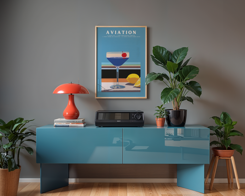 Mockup av Aviation No.2 Drink affisch på vägg – köp enkelt hos Bozetto i hög kvalitet