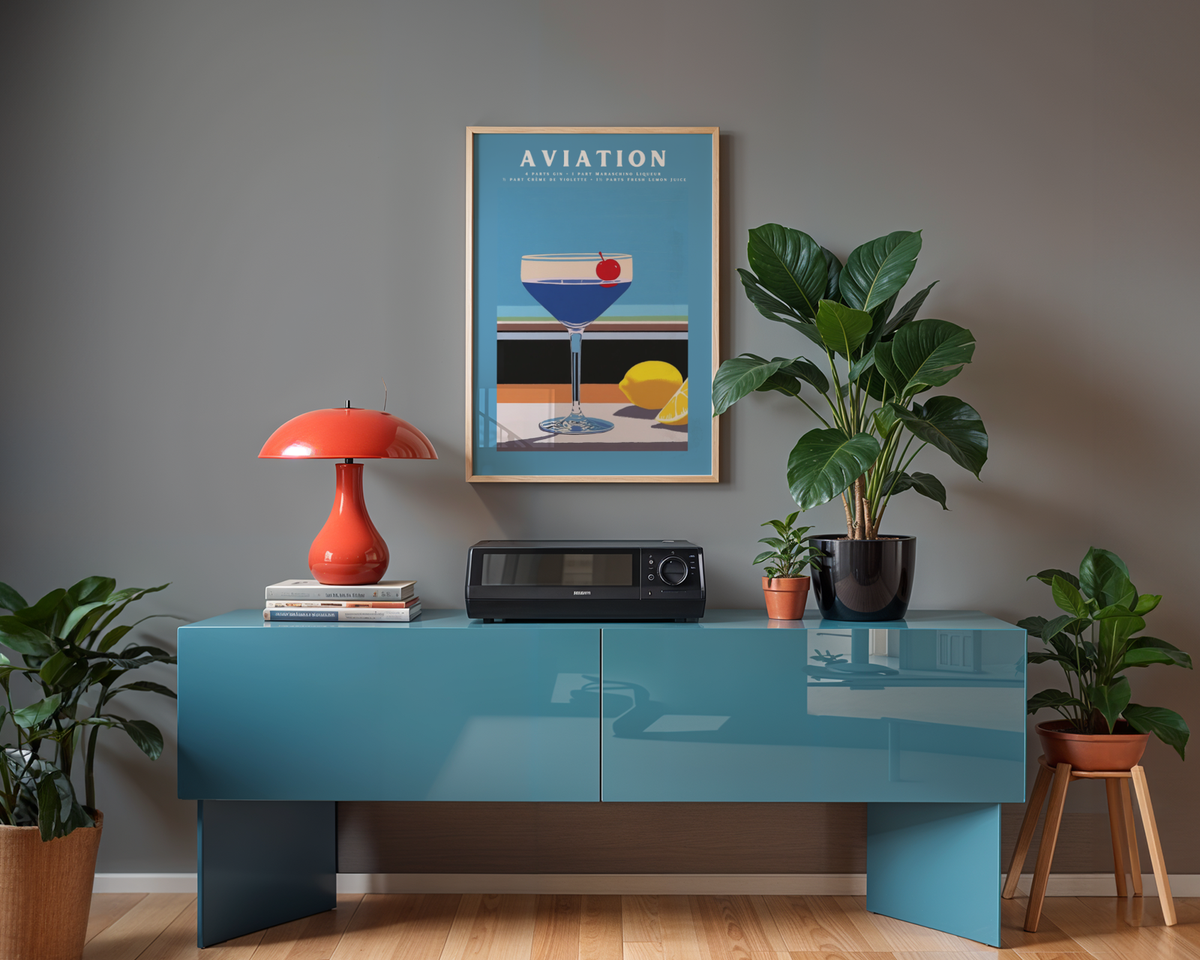 Mockup av Aviation No.2 Drink affisch på vägg – köp enkelt hos Bozetto i hög kvalitet