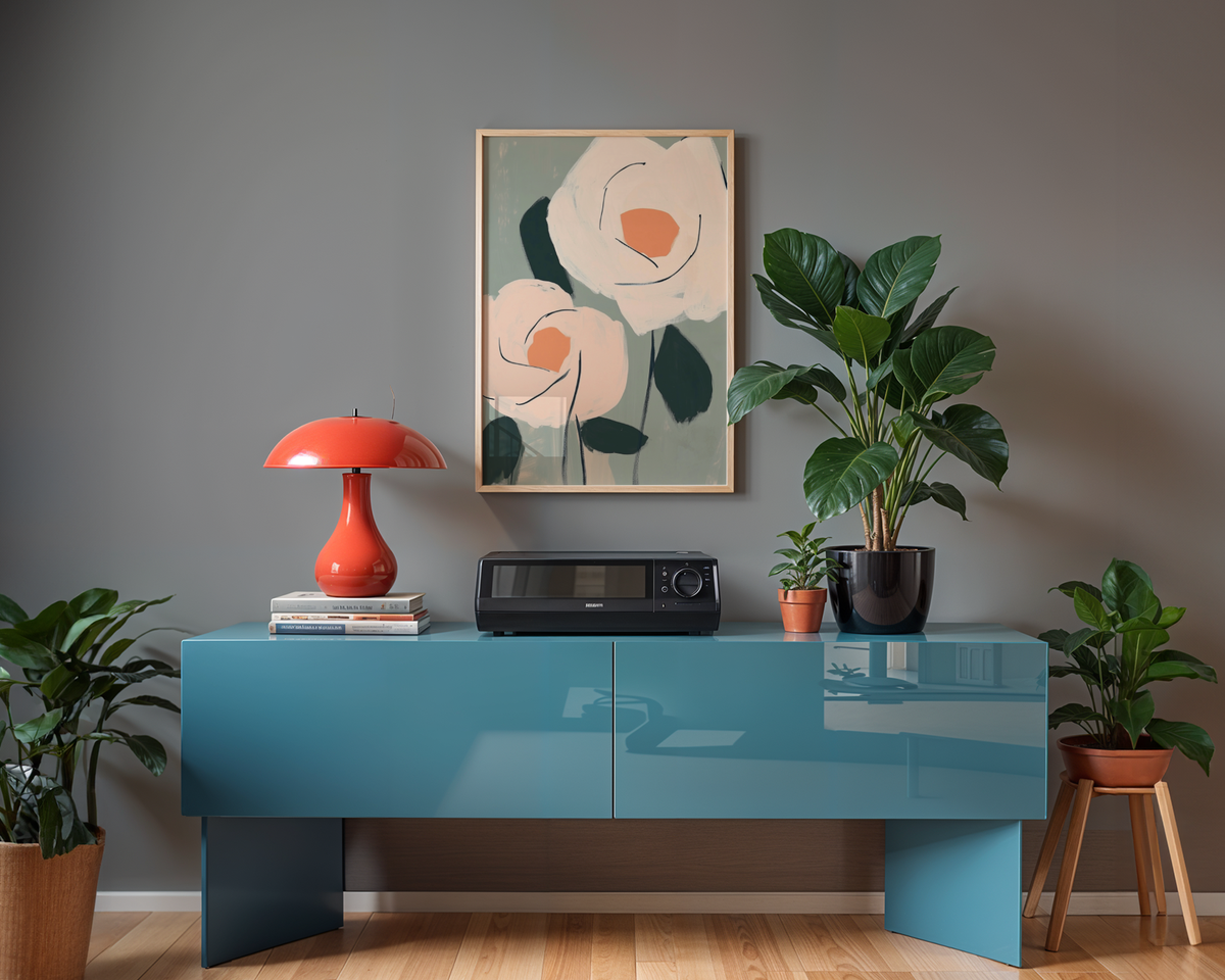 Väggmockup av Red Tulip Delight affisch på ljus vägg – Bozetto konsttryck – nr 3