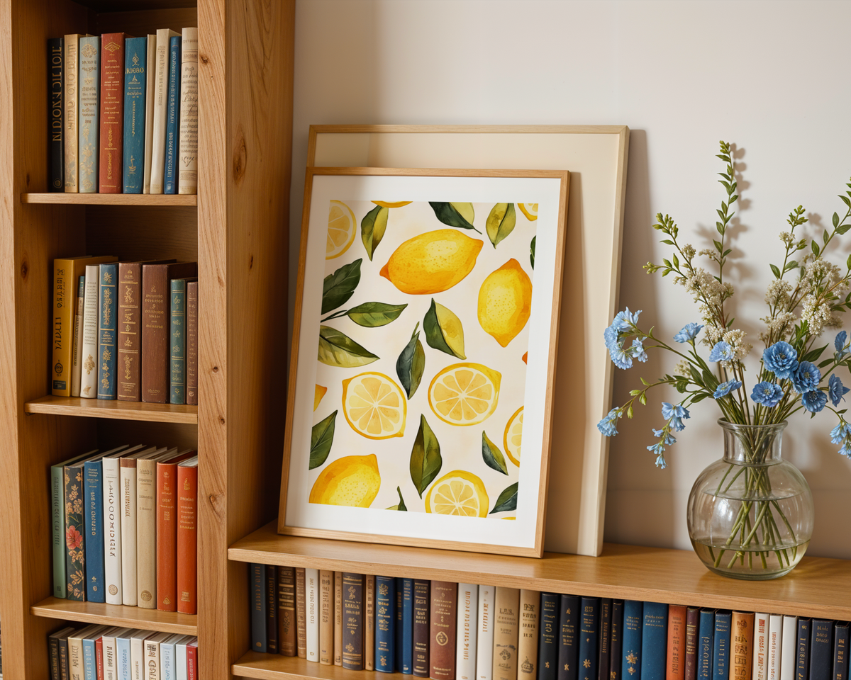 Sunny Slices poster visualiserad på vägg – se rätt storlek med mockup från Bozetto
