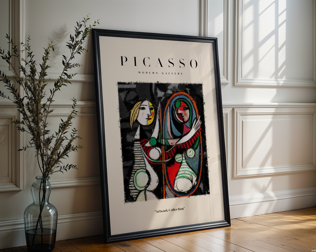 Mockup av Picasso Inspired Mirror affisch på vägg – köp enkelt hos Bozetto i hög kvalitet