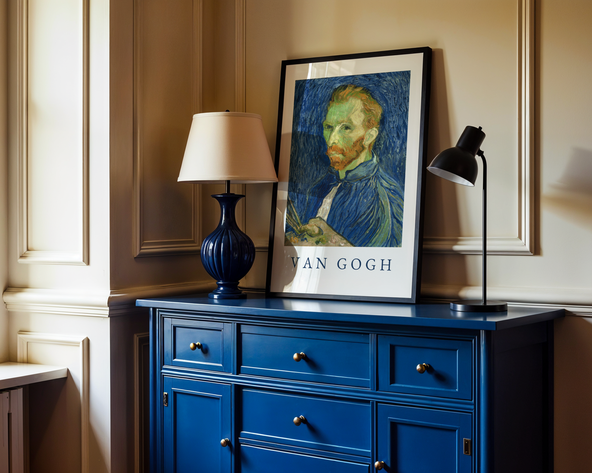 Mockup av Van Gogh Self Portrait affisch på vägg – köp enkelt hos Bozetto i hög kvalitet