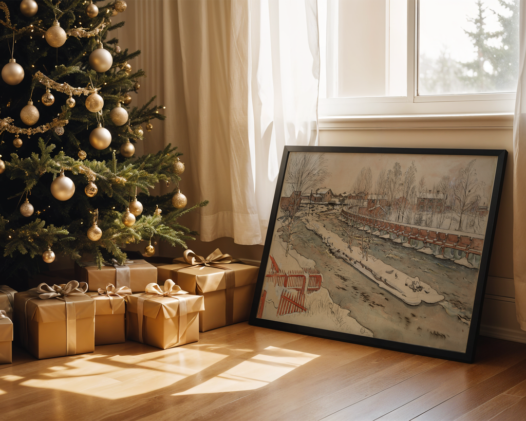 Mockup av Carl Larsson The Timber affisch på vägg – köp enkelt hos Bozetto i hög kvalitet