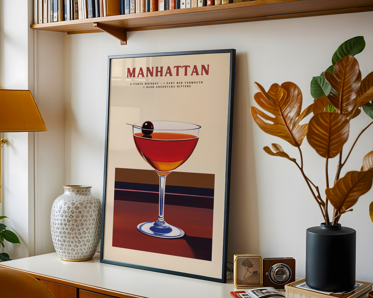 Mockup av Manhattan No.2 Drink affisch på vägg – köp enkelt hos Bozetto i hög kvalitet