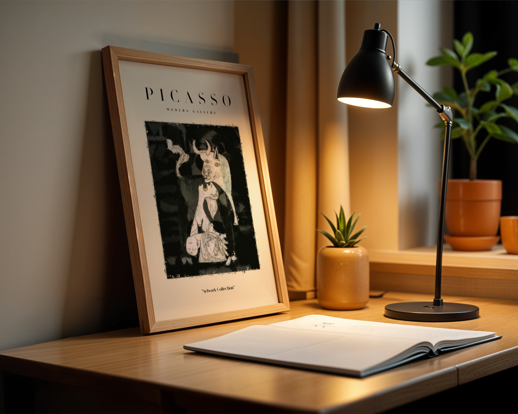 Mockup av Picasso Beast Of Sorrows affisch på vägg – köp enkelt hos Bozetto i hög kvalitet