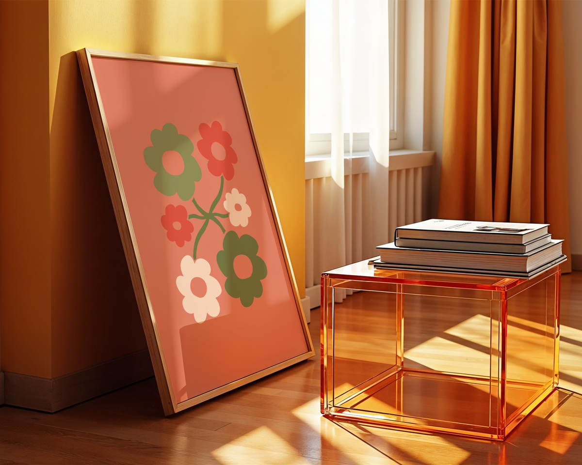 Mockup av Blossom Cluster affisch på vägg – köp enkelt hos Bozetto i hög kvalitet
