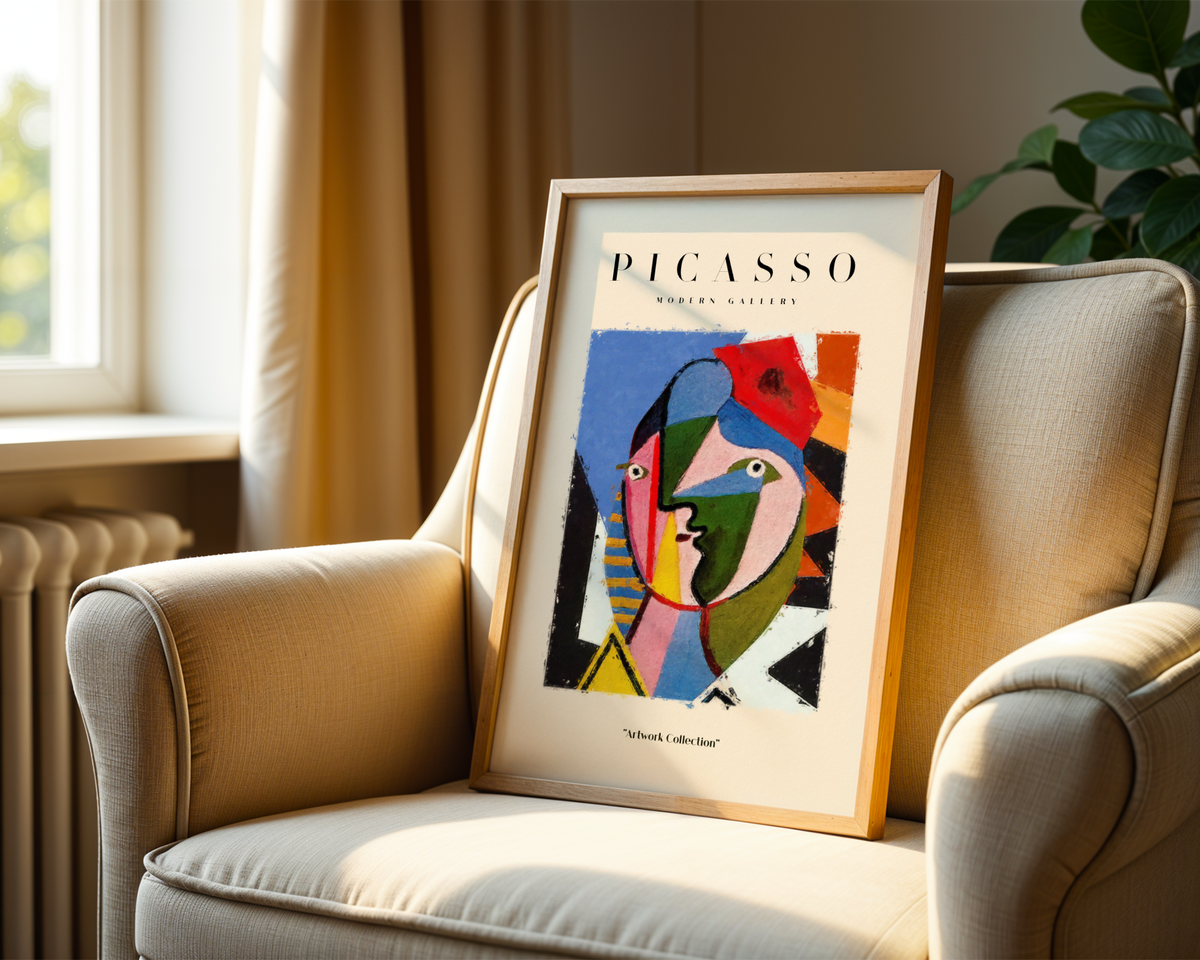 Mockup av Picasso Cubist Portrait affisch på vägg – köp enkelt hos Bozetto i hög kvalitet