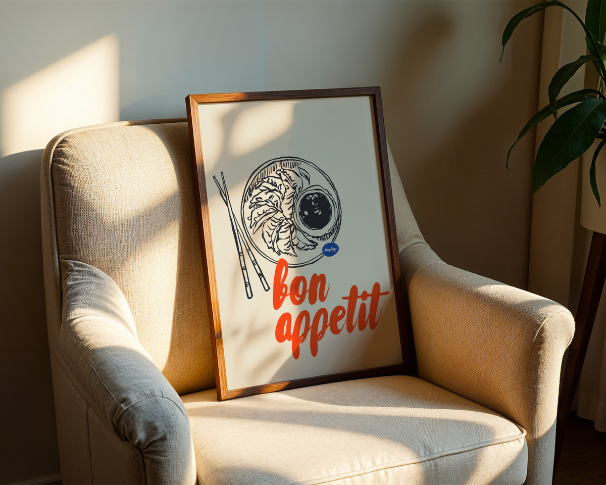 Mockup av Chopstick Love affisch på vägg – köp enkelt hos Bozetto i hög kvalitet
