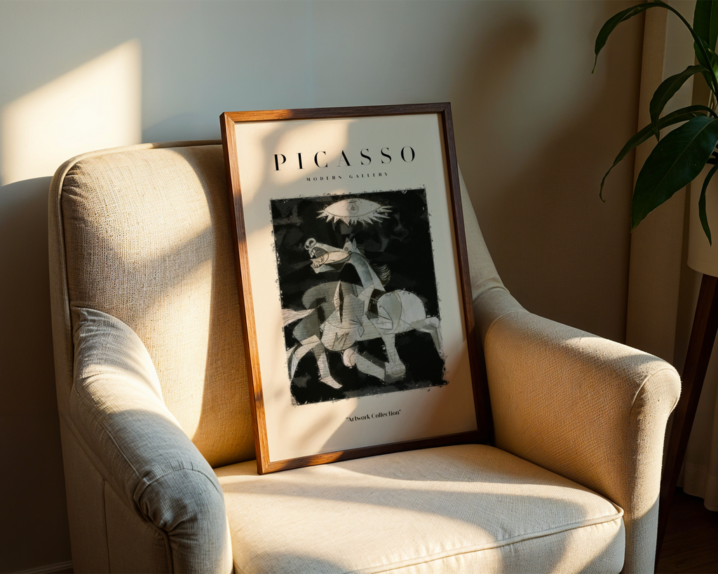 Mockup av Picasso The Weeping Horse affisch på vägg – köp enkelt hos Bozetto i hög kvalitet
