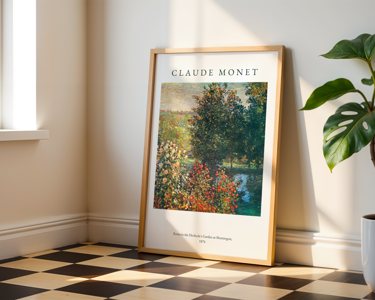 Mockup av Claude Monet Garden At affisch på vägg – köp enkelt hos Bozetto i hög kvalitet