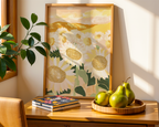 Mockup av Sunlit Poppies affisch på vägg – köp enkelt hos Bozetto i hög kvalitet