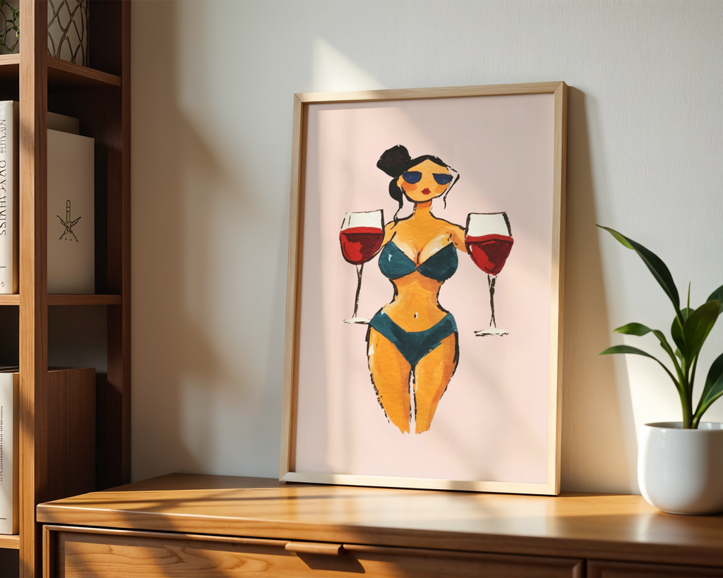 Väggmockup av Wine Babe affisch på ljus tegelvägg – Bozetto konsttryck i hög tryckkvalitet