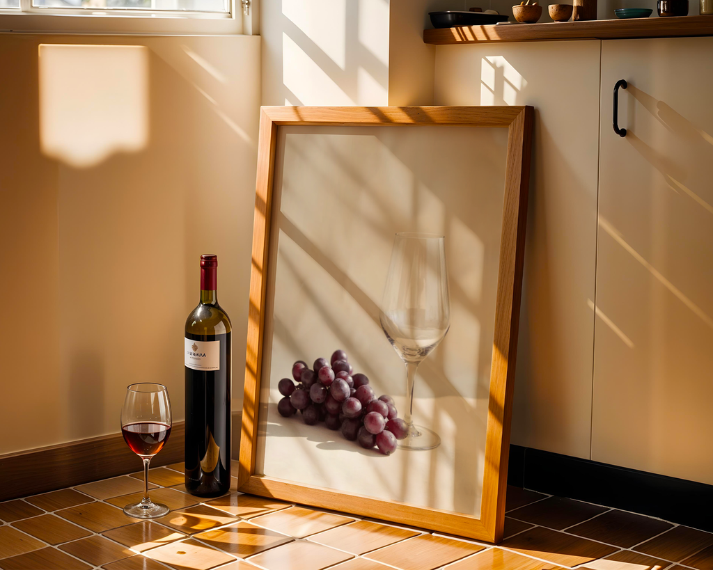 Mockup av Time For Grapes affisch på vägg – köp enkelt hos Bozetto i hög kvalitet