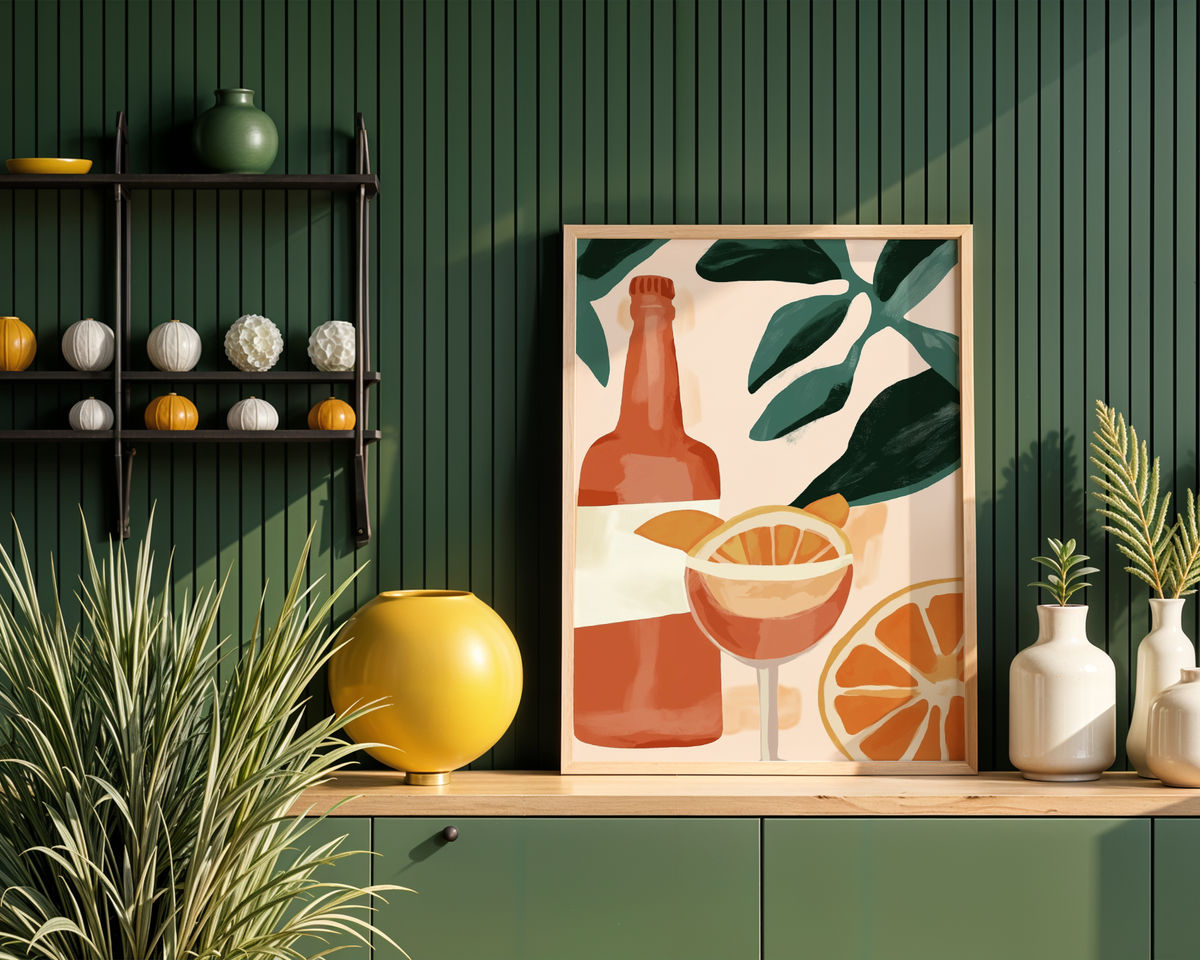 Väggmockup av Citrus Spritz Drink affisch på ljus vägg – Bozetto konsttryck – nr 3