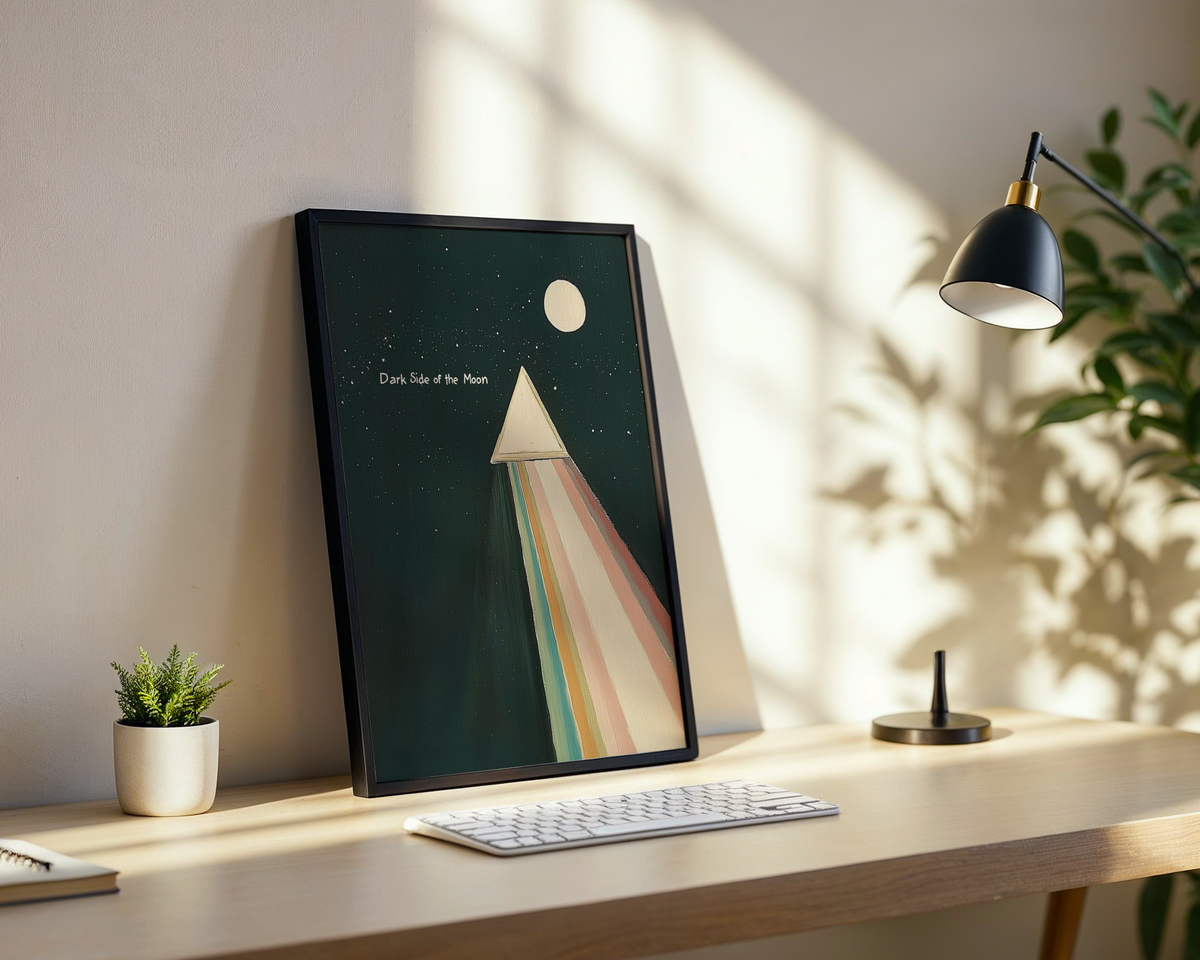 Mockup av Dark Side Of The Moon affisch på vägg – köp enkelt hos Bozetto i hög kvalitet