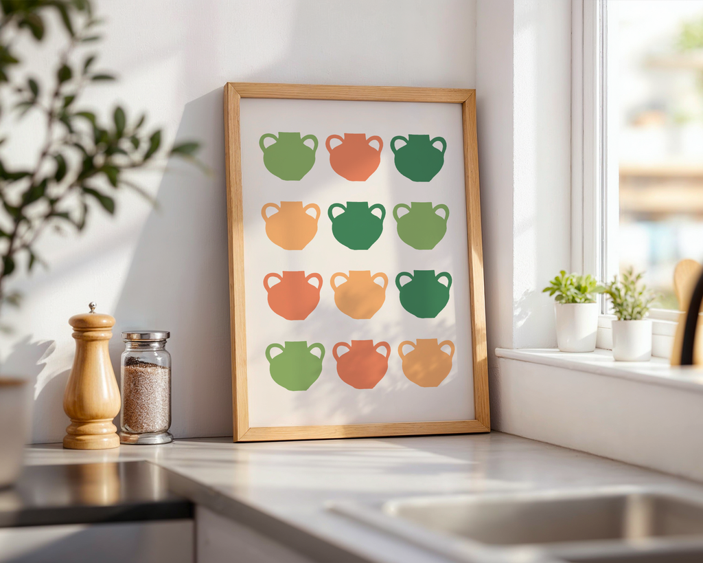 Mockup av Retro Tea Cup Grid affisch på vägg – köp enkelt hos Bozetto i hög kvalitet