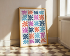 Mockup av Color Block Flower Grid affisch på vägg – köp enkelt hos Bozetto i hög kvalitet
