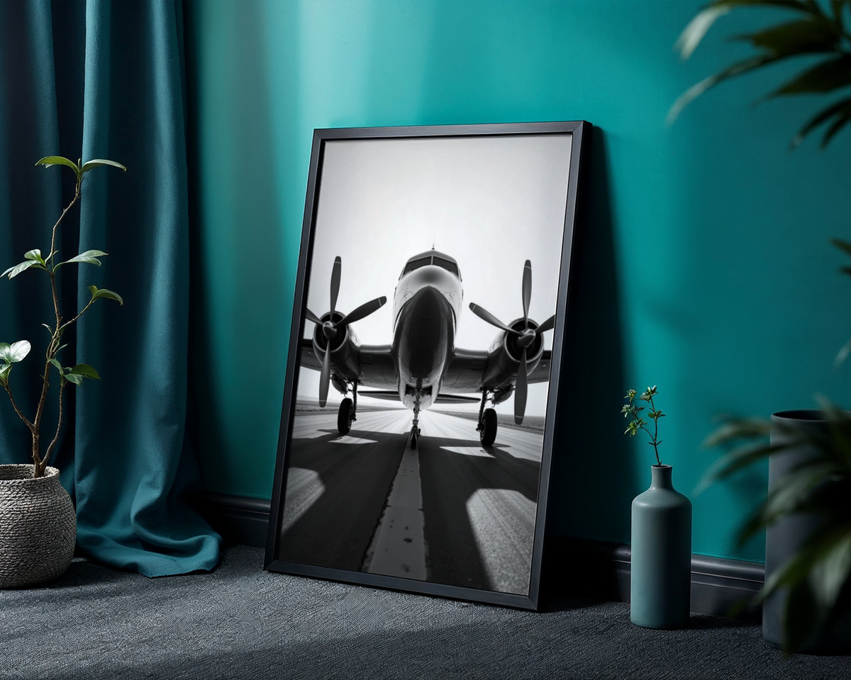 Mockup av Vintage Airplane affisch på vägg – köp enkelt hos Bozetto i hög kvalitet