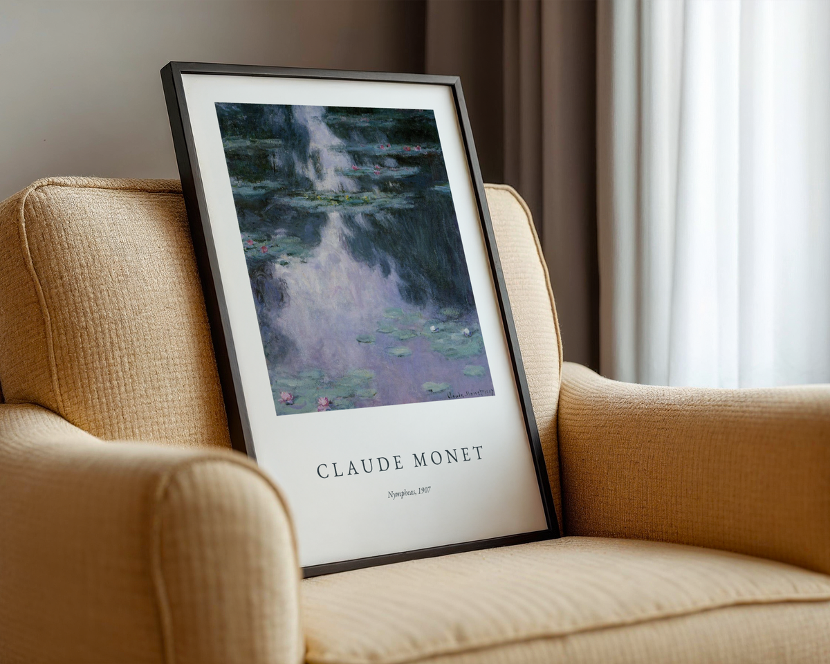 Mockup av Claude Monet Nympheas affisch på vägg – köp enkelt hos Bozetto i hög kvalitet