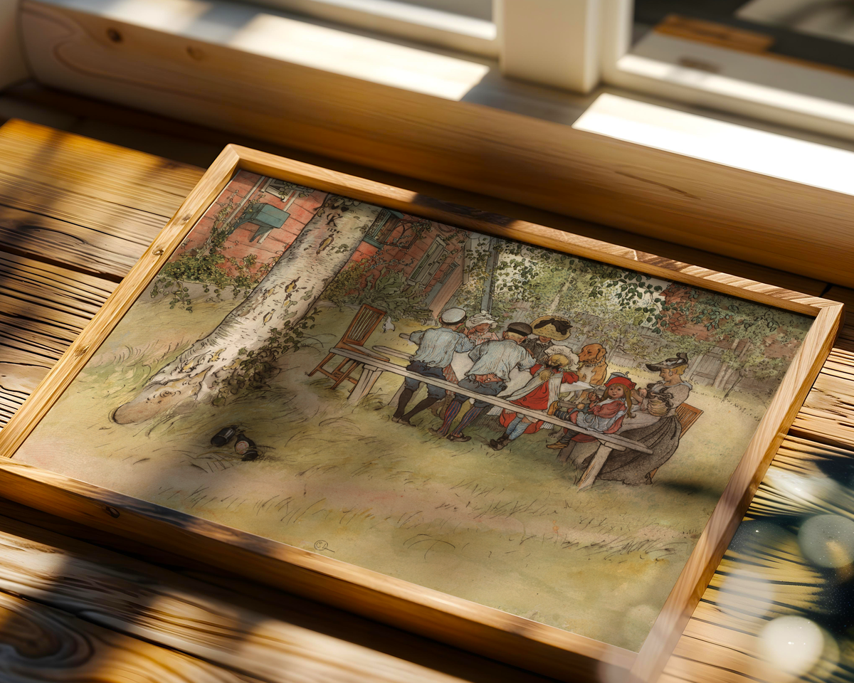 Mockup av Carl Larsson Breakfast affisch på vägg – köp enkelt hos Bozetto i hög kvalitet