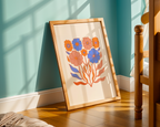 Mockup av Bold Blue Blooms affisch på vägg – köp enkelt hos Bozetto i hög kvalitet