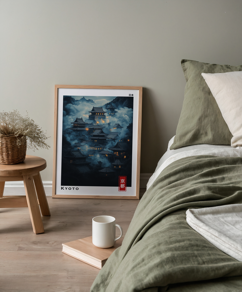 Mockup av Kyoto Mystical affisch på vägg – köp enkelt hos Bozetto i hög kvalitet