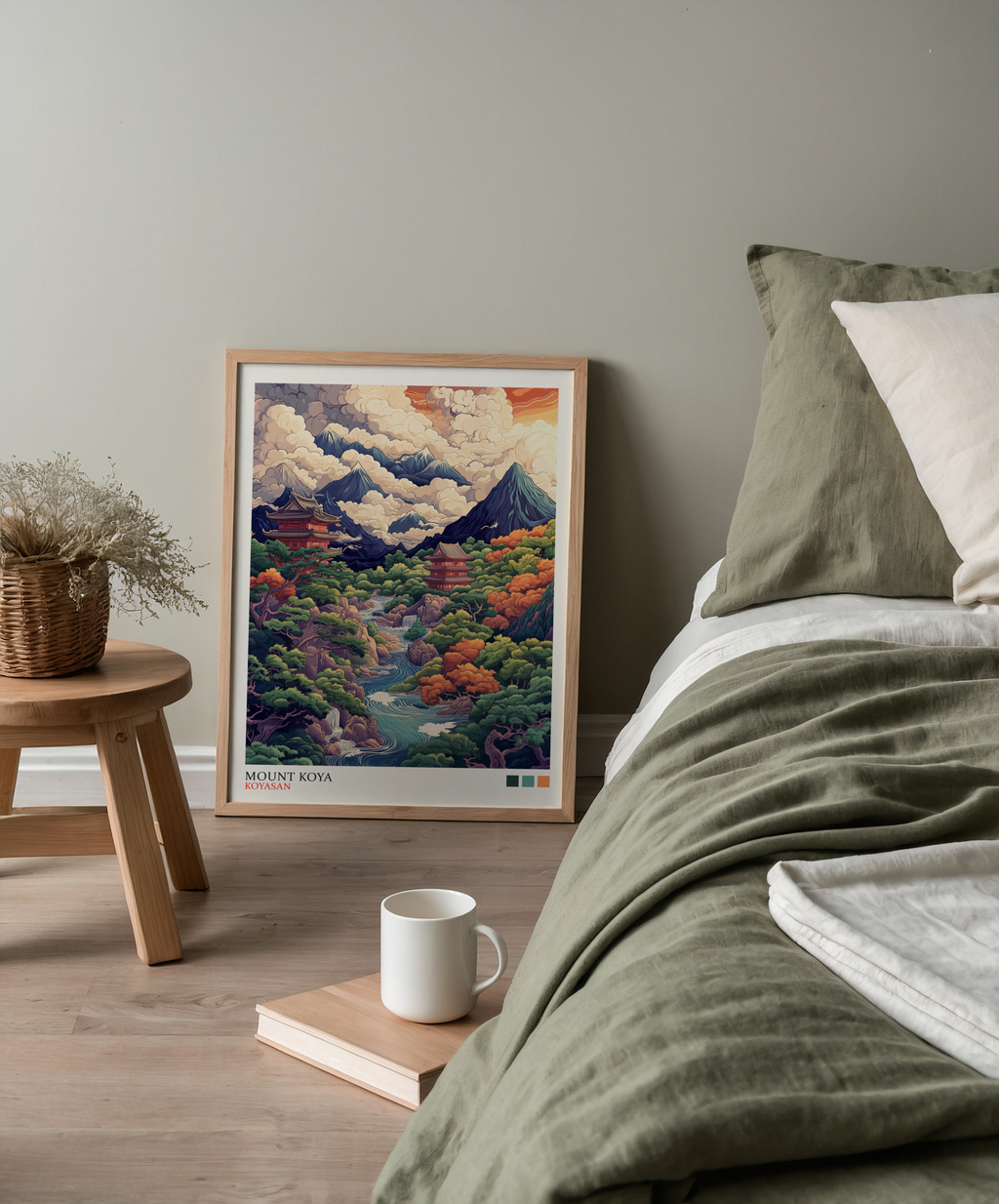 Väggmockup av Mount Koya affisch på ljus tegelvägg – Bozetto konsttryck i hög tryckkvalitet