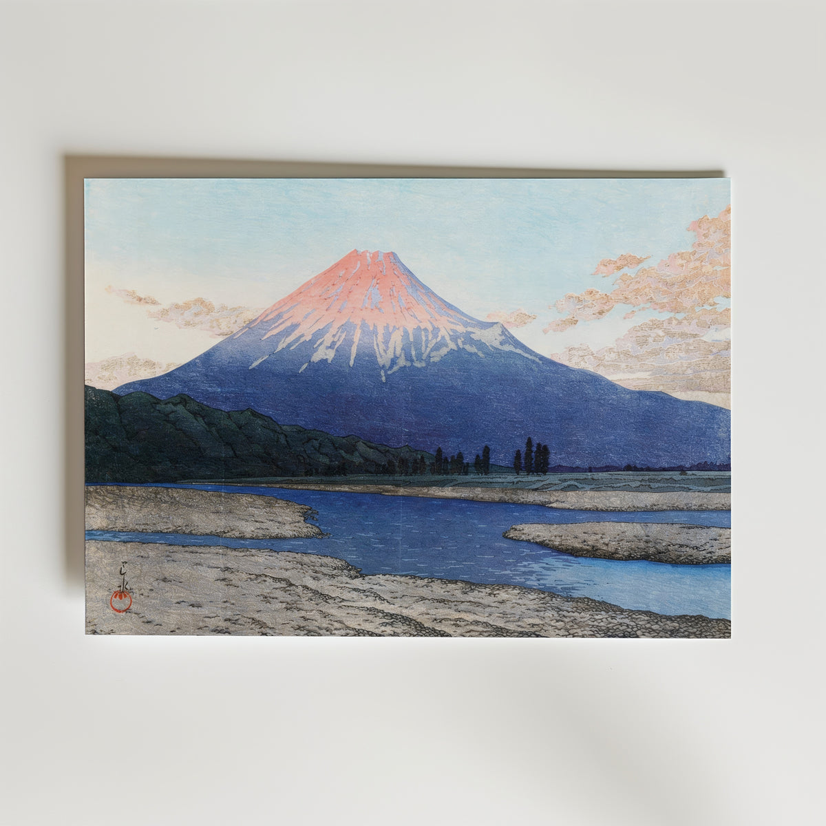 Fuji River Hasui Kawase – stilfullt konsttryck från Bozetto, tryckt på matt finpapper