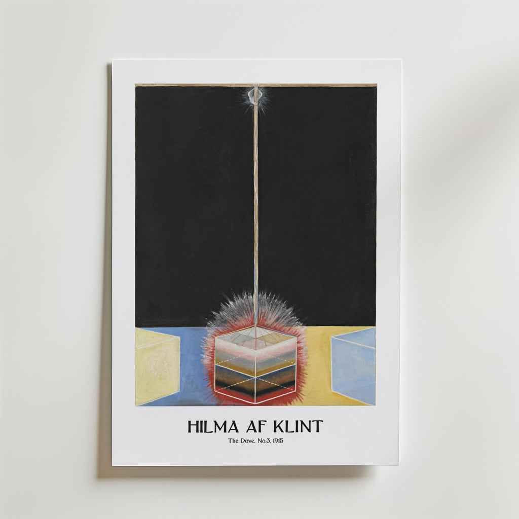 Mockup av Hilma af Klint The Dove No.3 affisch på vägg – köp enkelt hos Bozetto i hög kvalitet