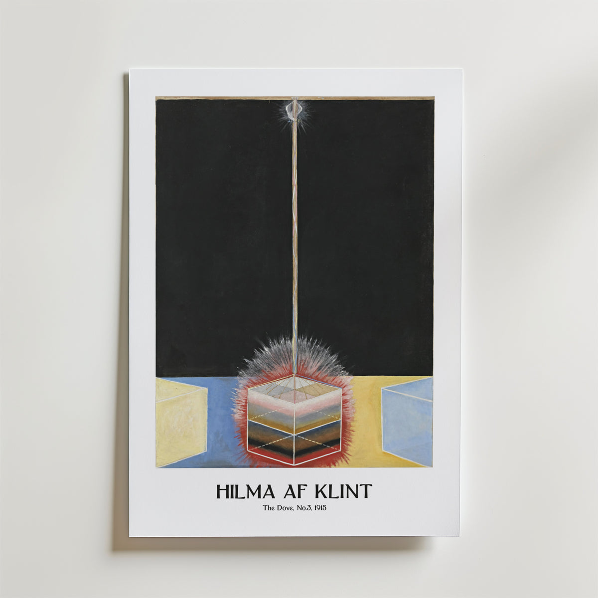 Mockup av Hilma af Klint The Dove No.3 affisch på vägg – köp enkelt hos Bozetto i hög kvalitet
