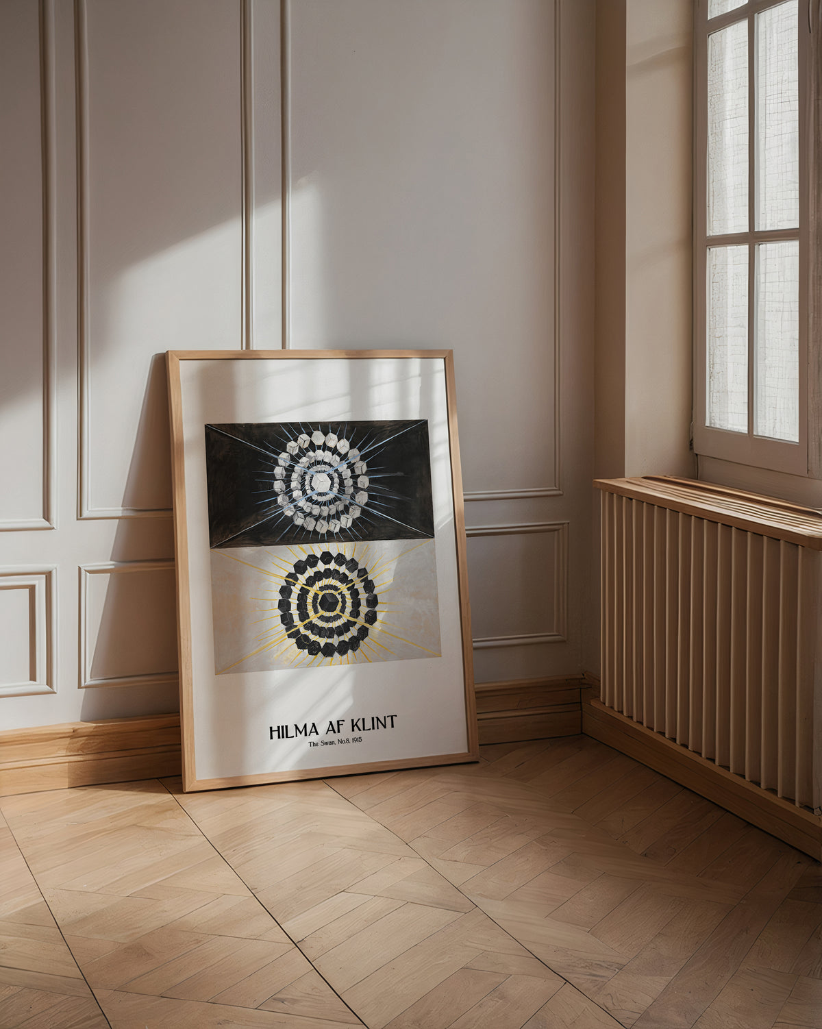 Väggmockup med Hilma af Klint The Swan No.8 – köp enkelt hos Bozetto affisch i hög kvalitet
