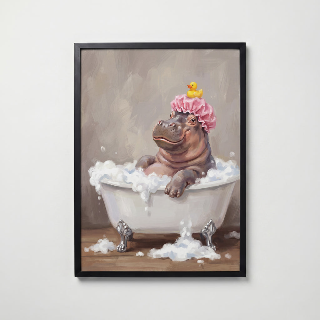Hippo Bubble Bath Poster – svart ram