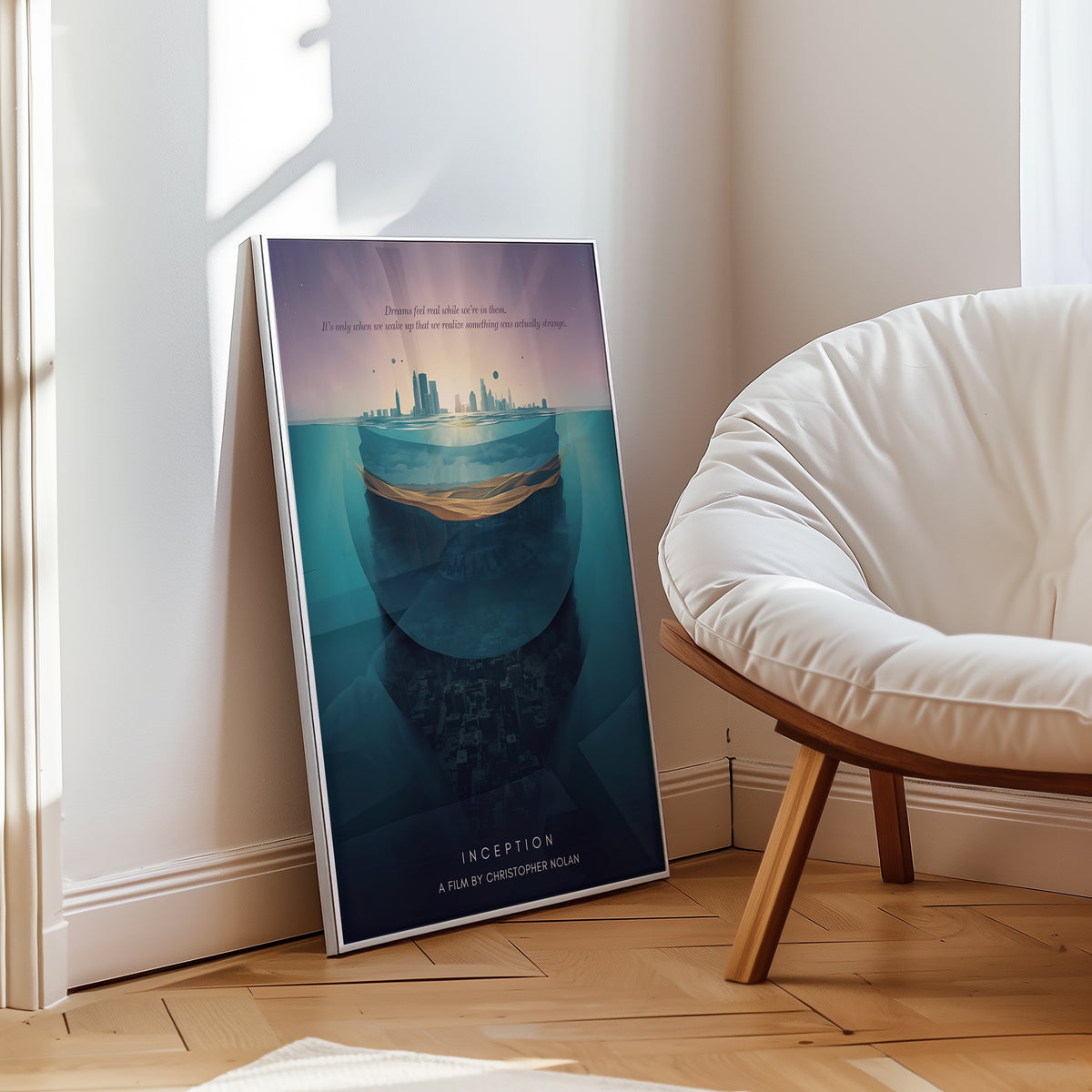 Väggmockup av Inception affisch på ljus tegelvägg – Bozetto konsttryck i hög tryckkvalitet