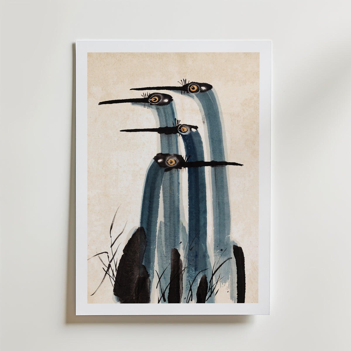 Ink Cranes Poster – med passepartout