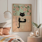 Väggmockup av Morning Routine Cat affisch på ljus vägg – Bozetto konsttryck – nr 2