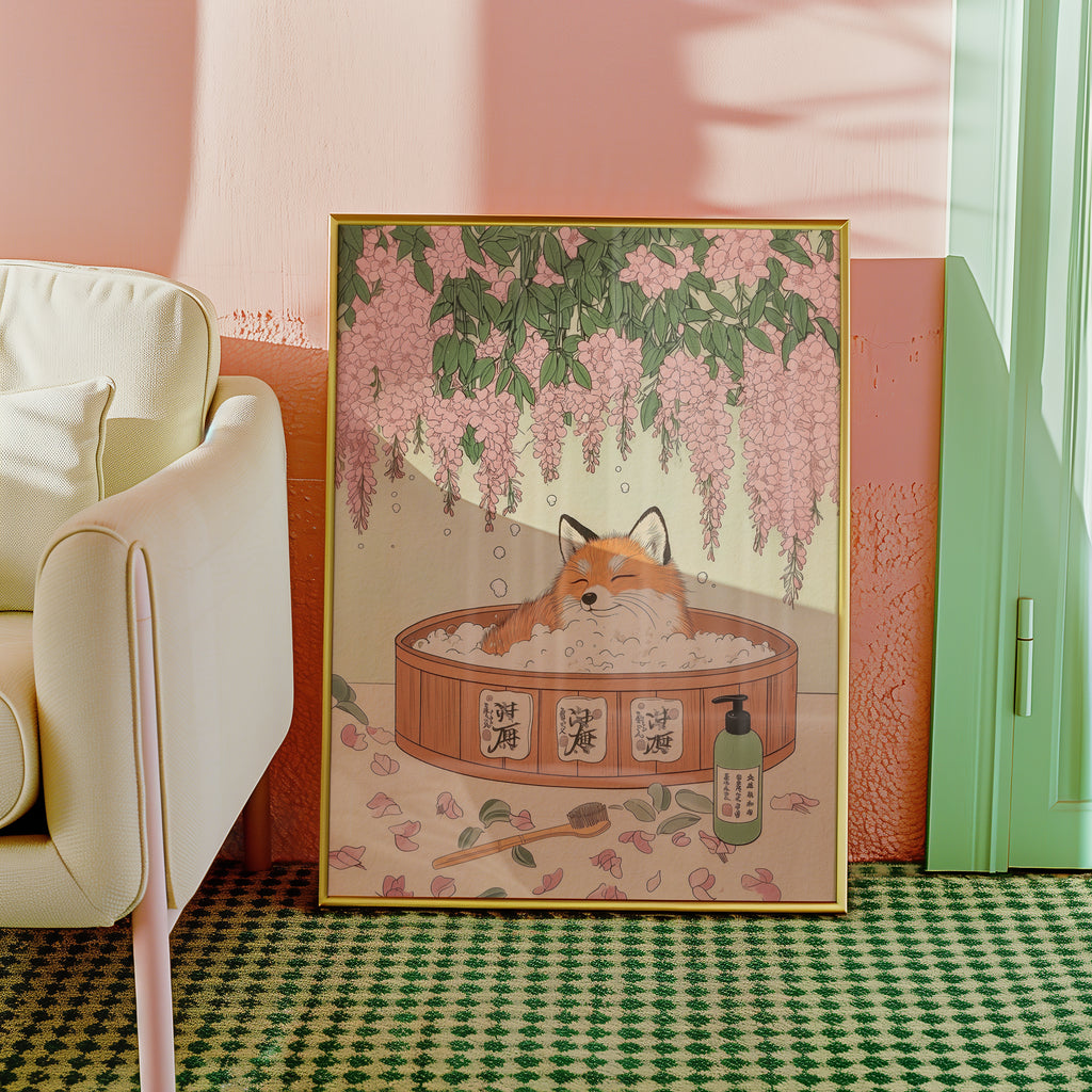 Tranquil Fox poster visualiserad på vägg – se rätt storlek med mockup från Bozetto
