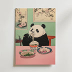 Väggmockup av Panda Feast affisch på ljus tegelvägg – Bozetto konsttryck i hög tryckkvalitet