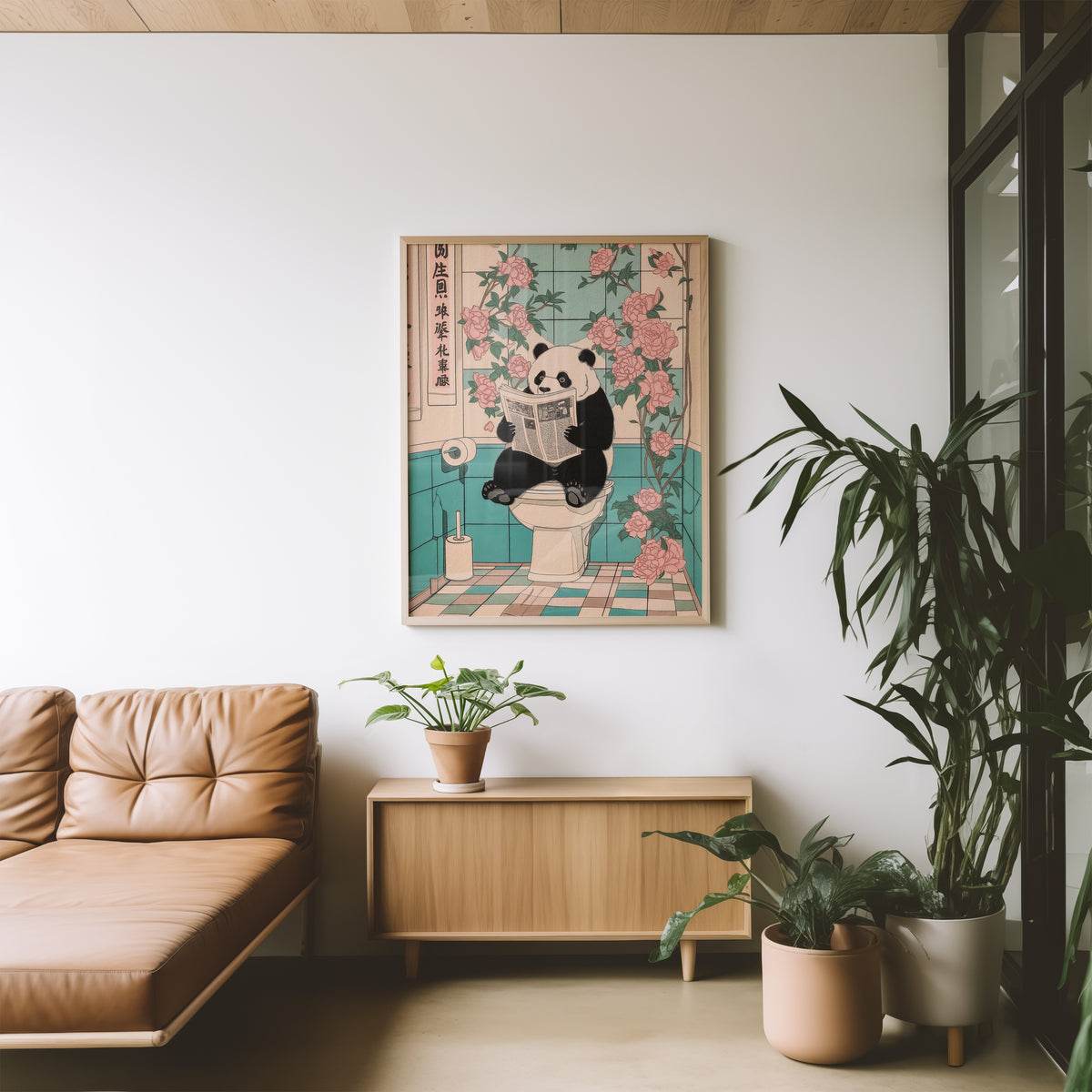 Väggmockup med Morning Routine Panda – köp enkelt hos Bozetto affisch i hög kvalitet