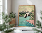Diving Panda poster visualiserad på vägg – se rätt storlek med mockup från Bozetto