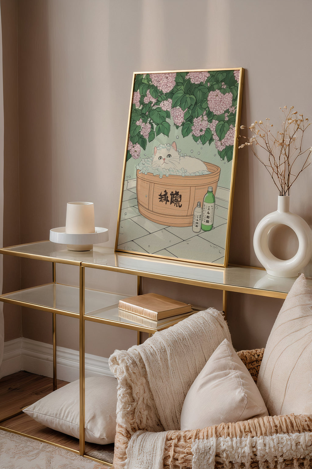 Mockup för Hydrangea Cat – se hur affischen ser ut inramad på din vägg, Bozetto i hög tryckkvalitet