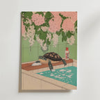 Mockup av Bathing Turtle affisch på vägg – köp enkelt hos Bozetto i hög kvalitet