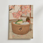 Mockup av Sakura Bath Frog affisch på vägg – köp enkelt hos Bozetto i hög kvalitet