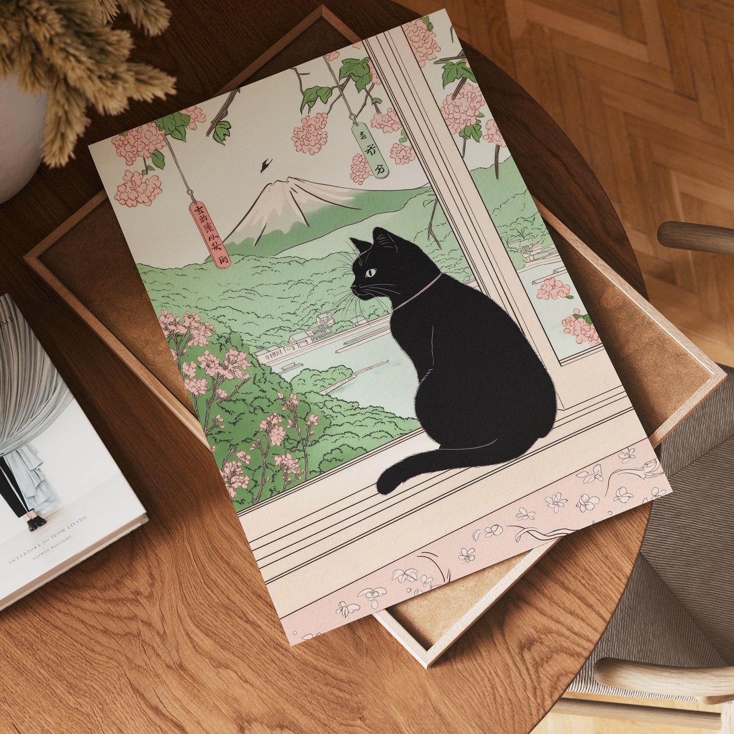 Sakura Window Cat Poster