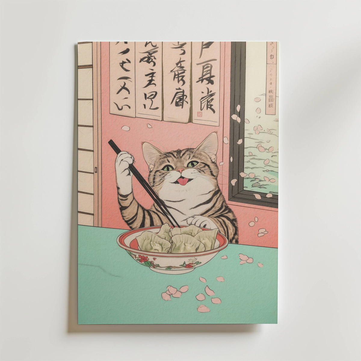 Mockup av Kawaii Dumpling affisch på vägg – köp enkelt hos Bozetto i hög kvalitet