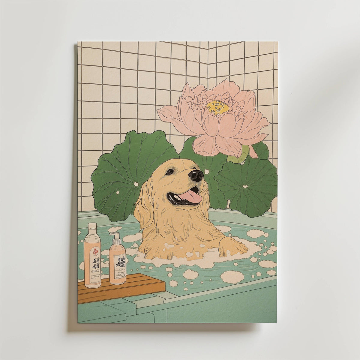 Väggmockup av Lotus Joy Dog affisch på ljus tegelvägg – Bozetto konsttryck i hög tryckkvalitet