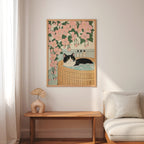 Zen Cat Bath poster visualiserad på vägg – se rätt storlek med mockup från Bozetto