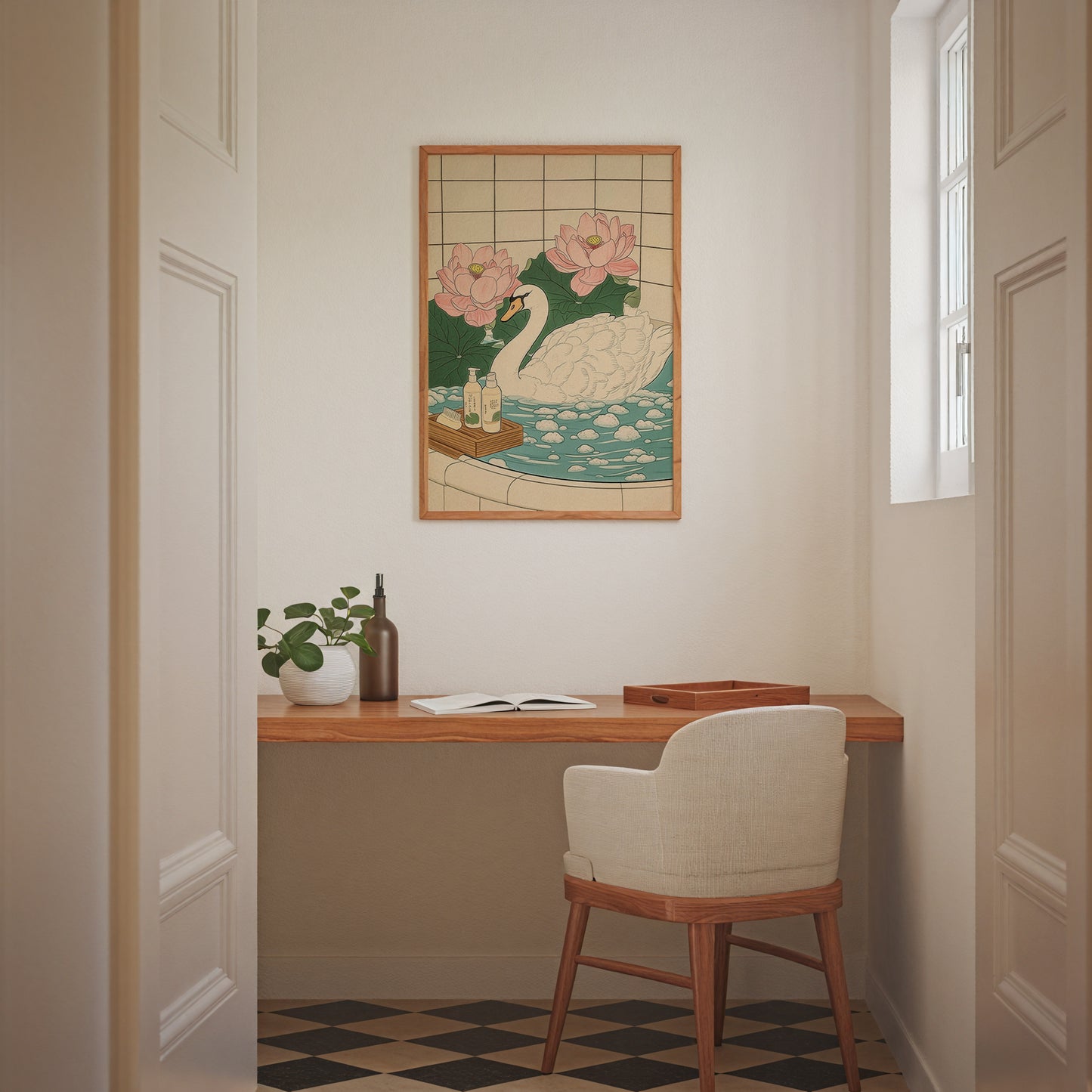 Swan In Lotus Bath Poster